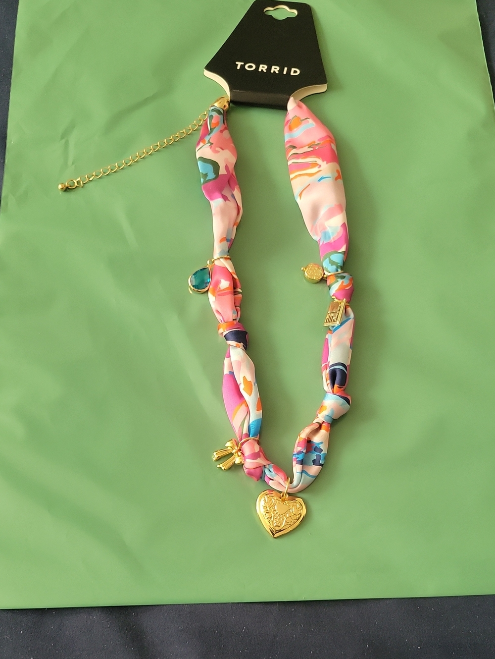 torrid Pink Multicolor Silk-Style Necklace with Gold Heart Charm